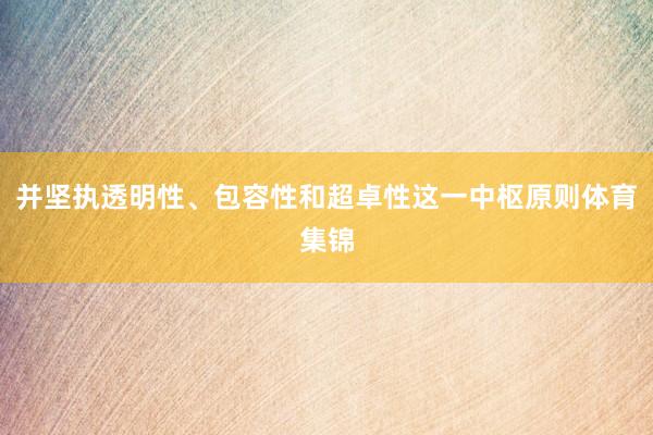 并坚执透明性、包容性和超卓性这一中枢原则体育集锦