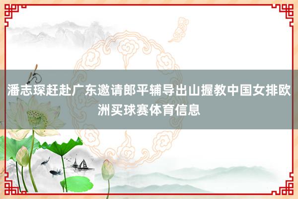 潘志琛赶赴广东邀请郎平辅导出山握教中国女排欧洲买球赛体育信息